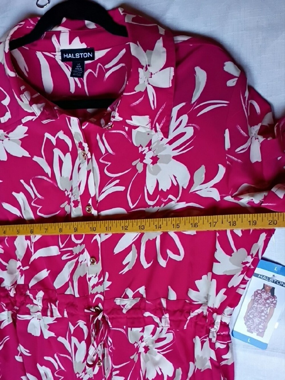 Halston  Women's  Floral Fuschia Shirt Dress  With Pockets Size L - Picture 7 of 10